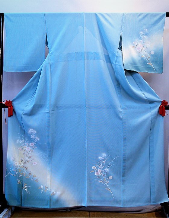 正絹夏用絽訪問着ブルー028,レンタル大阪