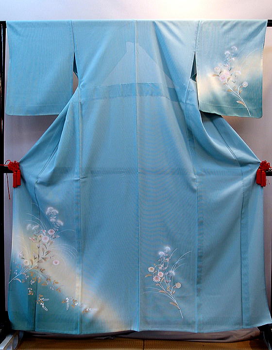 正絹絽（夏用）訪問着、ブルー【RH-030】レンタル大阪