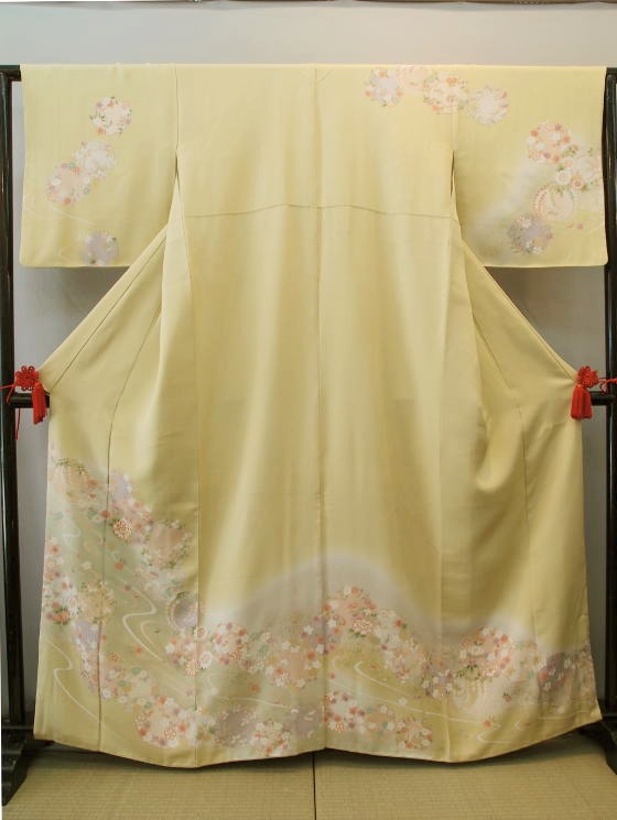 正絹京友禅訪問着、イエロー【H-018】レンタル大阪