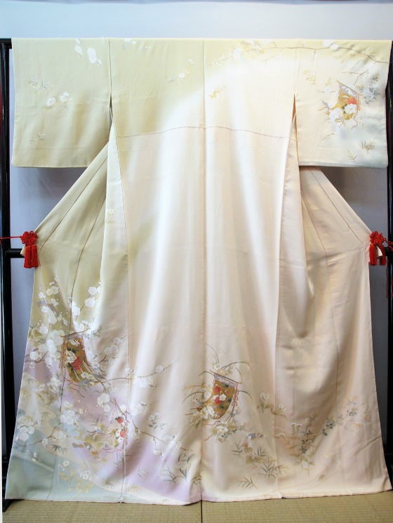 正絹手描き京友禅、ベージュ訪問着【H-020】レンタル大阪