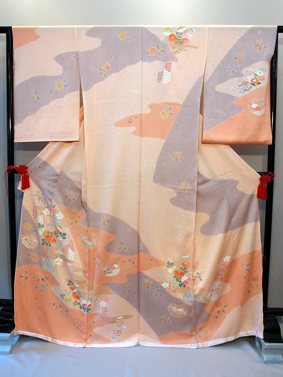 正絹蝋たたき手描き訪問着、ピンク【H-017】レンタル大阪