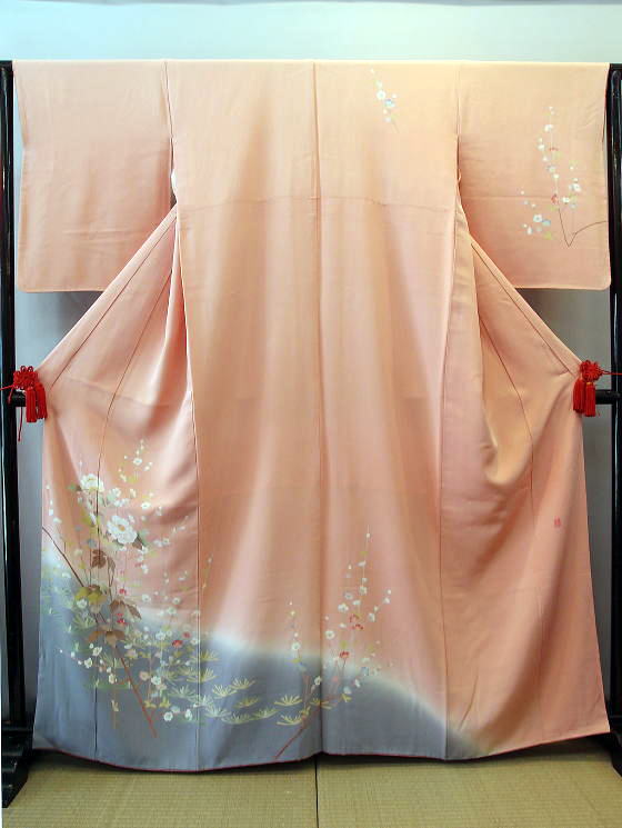正絹手描き附下訪問着、ピンク【H-021】レンタル大阪