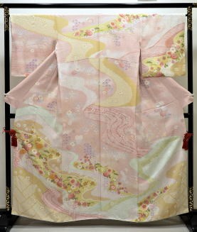 正絹刺繍入り染め分けピンク訪問着【H-014】.レンタル大阪