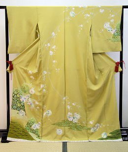 正絹絞り入り京友禅黄色、オーダー【H-024】レンタル大阪