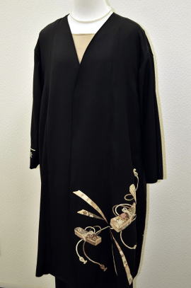 正絹京友禅黒留袖ドレス、熨斗目柄【TD-001】|留袖ドレスレンタル|大阪、都島・日産呉服・和田甚