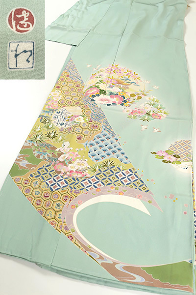 正絹最高級豪華手描き友禅色留袖：松本健一作【itr-1007】色留袖レンタル、大阪・日産呉服