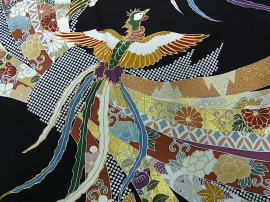 正絹京友禅黒留袖、熨斗目柄【TR-3011】