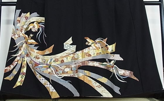 正絹京友禅黒留袖、熨斗目柄【TR-3011】