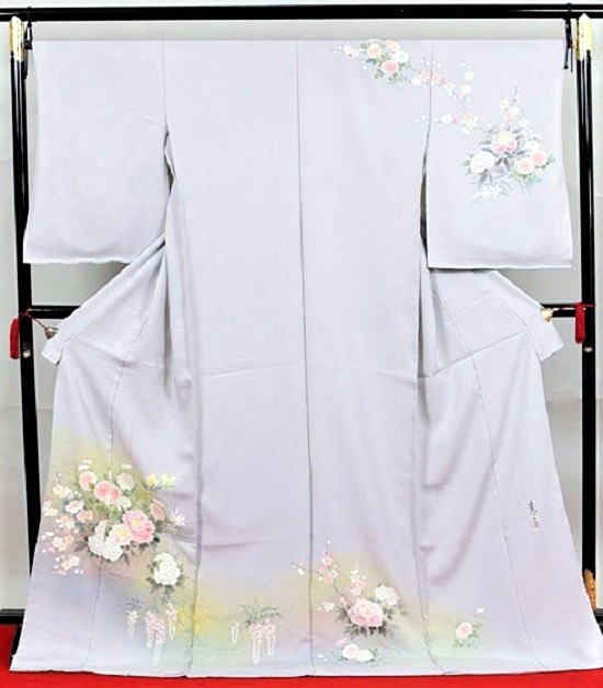 正絹２代目松井青々、手描き京友禅ブルー：ho-2002|高級呉服販売＆レンタル|大阪、日産呉服・都島店