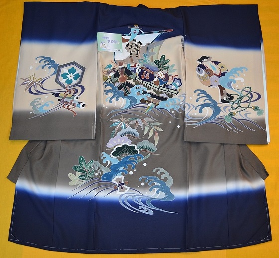 |高級着物専門キモノ粋人|正絹最高級手描き京友禅紺色染め分け産着男の子:um-2004|大阪、日産呉服・都島店