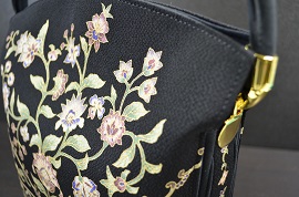 高級着物専門キモノ粋人|岡重「OKAJIMA」ブランド、黒色大容量正絹手染めバッグ（撥水加工済）、大阪、日産呉服・都島店