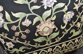 高級着物専門キモノ粋人|岡重「OKAJIMA」ブランド、黒色大容量正絹手染めバッグ（撥水加工済）、大阪、日産呉服・都島店